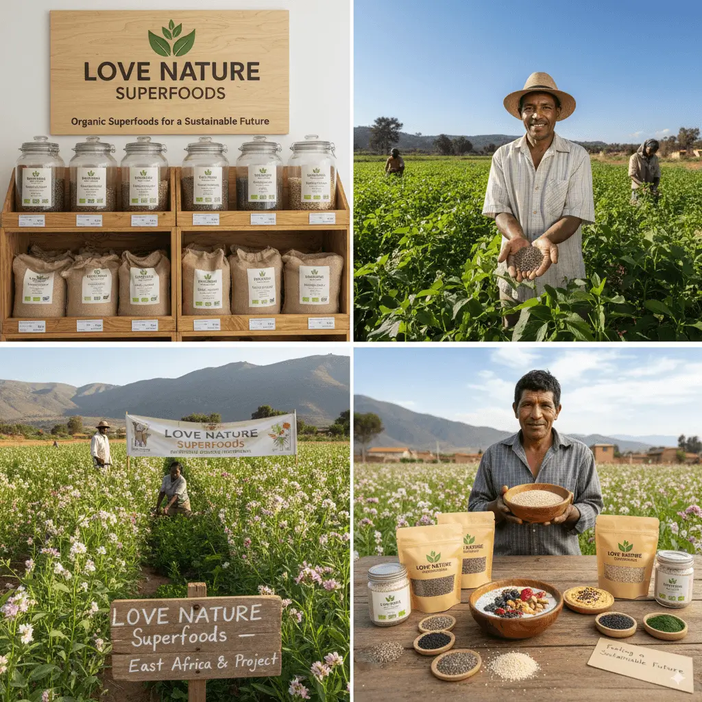 Wide banner showcasing Love Nature Superfoods products